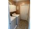Functional laundry room with white cabinets and modern washer and dryer units at 2191 Rockbridge Road # 2603, Stone Mountain, GA 30087
