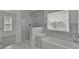 Stylish bathroom with shower, tub, and marble tiling at 4401 Belcamp Rd, Union City, GA 30213
