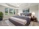 A staged bedroom with plush bed, serene decor, and large windows, creating a peaceful retreat at 2721 Grapevine Cir # 1701, Cumming, GA 30041