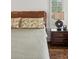 Close up of a bed and a wood nightstand, and a patterned area rug at 5971 Brundage Lane, Norcross, GA 30071