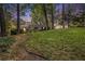 Over-sized backyard with a lush lawn, mature trees, and a quaint deck at rear of home at 1747 Remington Rd, Atlanta, GA 30341