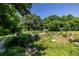 View of the garden featuring a variety of plants, a greenhouse, and a shed surrounded by lush greenery at 1001 Dancing Fox Rd, Decatur, GA 30032