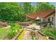 Landscaped backyard with outdoor seating, patio, pergola, and lush greenery at 3633 Gilpin Ct, Lawrenceville, GA 30044