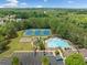 Aerial view of community amenities includes pool, tennis courts, playground, and parking at 3633 Gilpin Ct, Lawrenceville, GA 30044