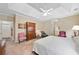 Bright main bedroom showcasing neutral colors, a tray ceiling, and ensuite bathroom entrance at 3633 Gilpin Ct, Lawrenceville, GA 30044