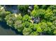 An aerial view of a home surrounded by lush greenery and mature trees near the lake at 815 Marshview Close, Roswell, GA 30076