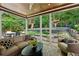 Inviting covered patio offering ample seating and a view of the beautifully landscaped backyard and custom treehouse at 2460 Drew Valley Ne Rd, Brookhaven, GA 30319