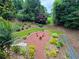 An inviting backyard with a fire pit and surrounding landscaping perfect for outdoor entertaining at 703 Overlook Pt, Woodstock, GA 30189