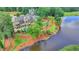 Aerial view of a luxurious home with a pool and landscaped grounds on a waterfront property at 4745 Cuyahoga Cv, Suwanee, GA 30024