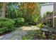 Secluded backyard with lush landscaping, stone walkway, and a stone bench, creating a tranquil outdoor space at 16 Walker Ne Ter, Atlanta, GA 30309