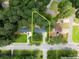 This aerial view shows the property lines of the home and surrounding lush, green landscape at 1467 Hewatt Rd, Lilburn, GA 30047