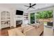 Comfortable living room featuring a fireplace, built-in shelving, and a sliding door to the patio at 146 Bellehaven Dr, Woodstock, GA 30188