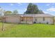 Fenced backyard with covered patio and lush green grass at 3556 Riley Rd, Douglasville, GA 30134