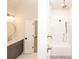 Elegant bathroom showcasing a modern vanity with double sinks, stylish fixtures, and a glass-enclosed shower at 540 Fisher Dr # 46, Alpharetta, GA 30009