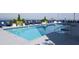 Beautiful clear blue outdoor condo pool with chairs and potted plants and a building cityscape in the background at 285 Centennial Olympic Park Nw Dr # 1407, Atlanta, GA 30313