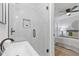 Elegant bathroom featuring a glass shower enclosure and a glimpse into the bedroom at 3008 Ridgeside Ct, Atlanta, GA 30341