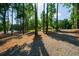 Backyard with mature trees, gravel and an open yard with glimpses of a charming house, blending natural beauty with comfort at 1382 Varner Rd, Marietta, GA 30062