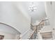 Staircase features decorative wrought iron railing, chandelier, and access to upper level at 3065 Moser Way, Marietta, GA 30060