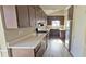 Kitchen view showcasing updated countertops and dark wood cabinets at 508 Jaywood Dr, Stone Mountain, GA 30083