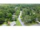 Aerial view of neighborhood street with mature trees providing shade at 1150 Terramont Dr, Roswell, GA 30076