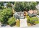 Aerial view of a gray two story home with a two-car garage on a landscaped lawn at 2081 Township Dr, Woodstock, GA 30189