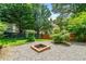 Backyard fire pit, surrounded by lush greenery and mature trees creating a private outdoor oasis at 2081 Township Dr, Woodstock, GA 30189