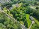 An aerial view of a neighborhood showcasing the property and surrounding lush greenery at 1179 Chatham Rd, Buford, GA 30518