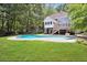 Backyard with in-ground pool surrounded by lush landscaping at 4341 Horder Ct, Snellville, GA 30039