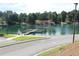 Beautiful view of a picturesque lake with boat docks and lush trees at 2505 Ridgehurst Dr, Buford, GA 30518