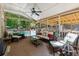 Relaxing screened porch with comfortable seating area overlooking the beautiful pool at 2505 Ridgehurst Dr, Buford, GA 30518