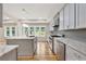 Contemporary kitchen with stainless steel appliances, gray cabinetry, and an island with a sink at 2552 Scenic S Hwy, Snellville, GA 30078