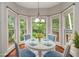 Bright breakfast nook features a white round table and lovely views of the surrounding greenery at 6435 Ivey Creek Cir, Cumming, GA 30040