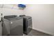 A modern laundry room with gray appliances and a shelf, offering convenience and style at 947 Edwin Ln, Sugar Hill, GA 30518