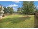 Spacious backyard with lush lawn, mature trees, and wooden fence at 1698 Bennett Dr, Mcdonough, GA 30253