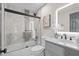 Beautiful bathroom featuring a glass-enclosed shower, modern vanity, and stylish lighting at 3713 Brigantine Ct, Acworth, GA 30102