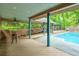 Inviting covered outdoor pool area, with ping pong table, gazebo, and bar-style seating for relaxing and entertaining at 3493 Wood Acres Blvd, Duluth, GA 30096
