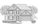 Illustration of a two-story brick home with an attached two-car garage and symmetrically placed windows at 7160 Linden Dr, South Fulton, GA 30349
