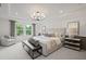 Spacious main bedroom with a cozy sitting area, large windows, and modern chandelier at 6106 Marigold Way, Atlanta, GA 30349