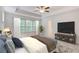 Nicely furnished bedroom with a ceiling fan, large windows, and TV at 550 Constellation Overlook Sw, Atlanta, GA 30331