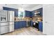 Kitchen featuring stainless steel appliances, blue cabinets, and modern countertops, offering a stylish design at 5357 Beaver Br, Norcross, GA 30071
