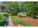 View of the backyard with a shed, patio, and garden at 1420 Pilgrim Rd, Cumming, GA 30040