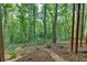 Beautiful backyard featuring a lush green landscape with a wooded area beyond a short wooden fence at 115 Township Ct, Woodstock, GA 30189