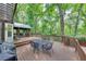 Outdoor deck area with patio set and grill, backing to the woods at 115 Township Ct, Woodstock, GA 30189