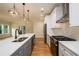 Open kitchen with stainless steel appliances, a gray island, and pendant lights, providing ample room for cooking at 387 Hillside Sw Dr, Atlanta, GA 30310