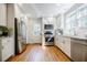 Modern kitchen with stainless steel appliances, white cabinets, and wood floors at 2007 Mount Vernon Pl, Dunwoody, GA 30338