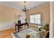 Home office with hardwood floors, a chandelier, and an elegant desk with comfortable seating at 525 Water Shadow Ln, Alpharetta, GA 30022