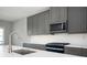 Contemporary kitchen boasting gray cabinetry, stainless steel appliances, and a sleek, functional design at 1947 Drew Nw Dr, Atlanta, GA 30318