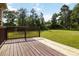 View of a wood deck with railings overlooking the green backyard at 739 E Mays E Rd, Stockbridge, GA 30281