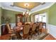 Formal dining room features a chandelier, traditional furniture, and archway to the living room at 739 E Mays E Rd, Stockbridge, GA 30281