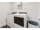 Laundry area with modern washer and dryer, and practical shelving for storage at 1399 Flathead River Ln, Marietta, GA 30064